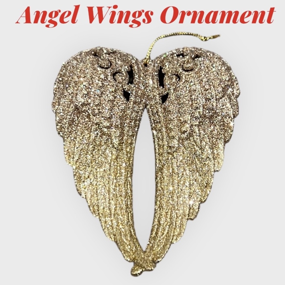 NWOT Gold Sparkle Glitter Angel Wings 5.5” Christmas Ornament